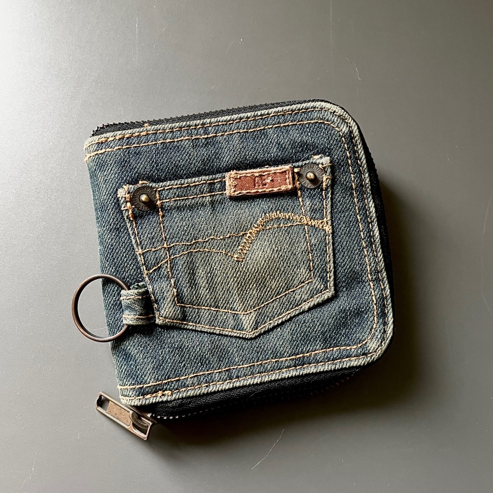 Y2K AE AMERICAN EAGLE Vintage Denim Zip-Around Pocket Wallet Blue Jean